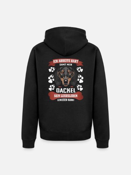 Luxusleben genießen, Dackel - Unisex Premium Bio Zip Hoodie - Schwarz