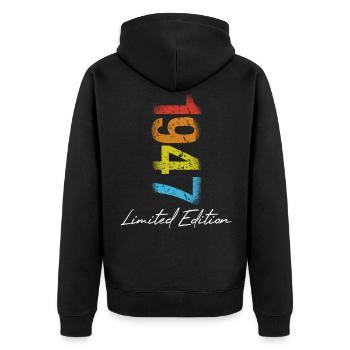 Geburtstag 1947 Limited Edition Geschenk Used Cool - Unisex Premium Bio Zip Hoodie - Schwarz - Hinten - Nico (187cm)