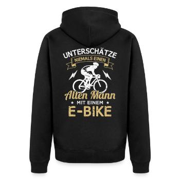 Fahrrad Rentner E-Bike Radfahrer - Unisex Premium Bio Zip Hoodie - Schwarz - Hinten - Nico (187cm)