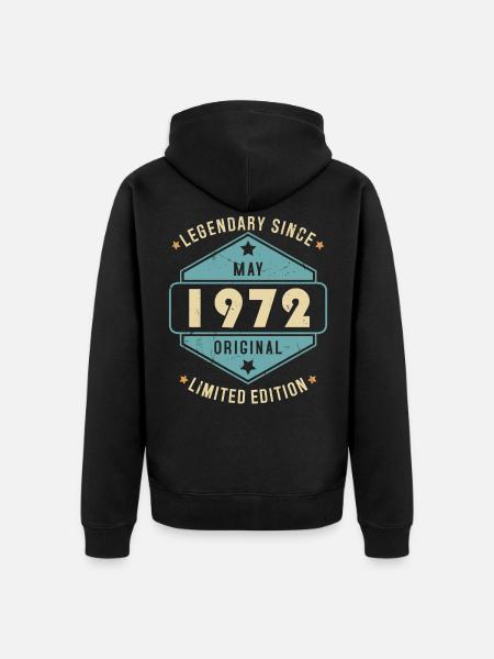 Mei 1972 Vintage Retro Verjaardag - Uniseks Premium bio ziphoodie - zwart