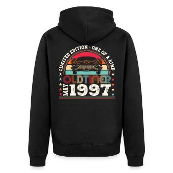 Oldtimer May 1997 Birthday Gift Men Fun - Unisex Premium Organic Zip Hoodie - black - Back - Nico (187cm)