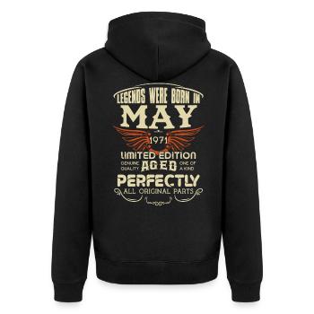 Legends Were Born In May 1971 Birthday - Unisex Premium Bio Zip Hoodie - Schwarz - Hinten - Nico (187cm)