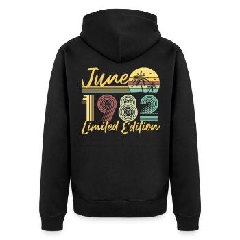 Juin 1982 Cadeau d’anniversaire en édition limitée - Veste à capuche bio Premium Unisexe - noir - Dos - Nico (187cm)