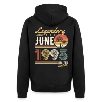 Legendary Since June 1993 Limited Edition - Unisex Premium Bio Zip Hoodie - Schwarz - Hinten - Nico (187cm)