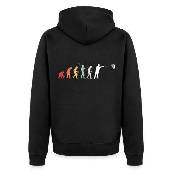 Dart Evolution Dartspieler Darten Darts Geschenk - Unisex Premium Bio Zip Hoodie - Schwarz - Hinten - Nico (187cm)