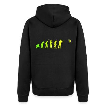 Darts Evolution Dartspieler Darten Dart Geschenk - Unisex Premium Bio Zip Hoodie - Schwarz - Hinten - Nico (187cm)