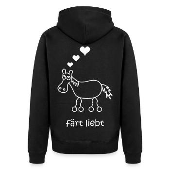 färt liebt, Liebe, Pferd verliebt, Herzen, Herz - Unisex Premium Bio Zip Hoodie - Schwarz - Hinten - Nico (187cm)