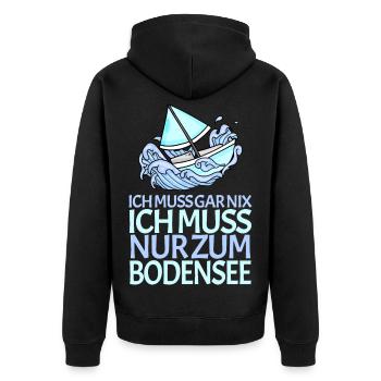 Bodensee - Unisex Premium Bio Zip Hoodie - Schwarz - Hinten - Nico (187cm)