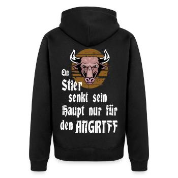 Ein Stier - Unisex Premium Bio Zip Hoodie - Schwarz - Hinten - Nico (187cm)