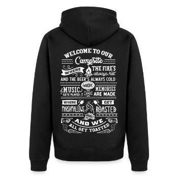 Welcome to our Campsite - Unisex Premium Bio Zip Hoodie - Schwarz - Hinten - Nico (187cm)