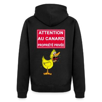 Attention au canard jaune - Veste à capuche bio Premium Unisexe - noir - Dos - Nico (187cm)