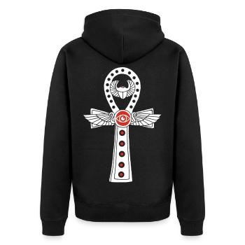 Ägyptisches Lebenskreuz (weiß) - Unisex Premium Bio Zip Hoodie - Schwarz - Hinten - Nico (187cm)