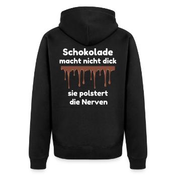 Schokolade polstert die Nerven - Unisex Premium Bio Zip Hoodie - Schwarz - Hinten - Nico (187cm)