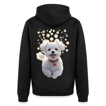 Funny little puppy jumping towards you - Unisex Premium Organic Zip Hoodie - black - Back - Nico (187cm)