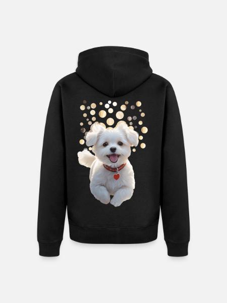 Funny little puppy jumping towards you - Unisex Premium Organic Zip Hoodie - black