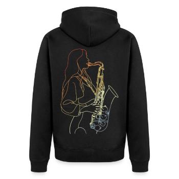 Vintage Saxophonistin Skizze - Unisex Premium Bio Zip Hoodie - Schwarz - Hinten - Nico (187cm)
