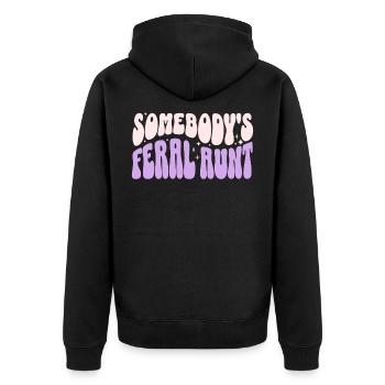 Die wilde Tante von jemandem - Unisex Premium Bio Zip Hoodie - Schwarz - Hinten - Nico (187cm)