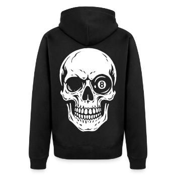 Eight Ball, Totenkopf, Billard Spieler Geschenk - Unisex Premium Bio Zip Hoodie - Schwarz - Hinten - Nico (187cm)