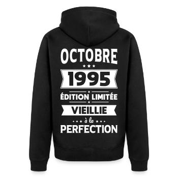 Anniversaire 30 ans - Octobre 1995 Perfection - Veste à capuche bio Premium Unisexe - noir - Dos - Nico (187cm)