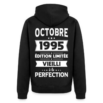 Anniversaire 30 ans - Octobre 1995 Perfection - Veste à capuche bio Premium Unisexe - noir - Dos - Nico (187cm)