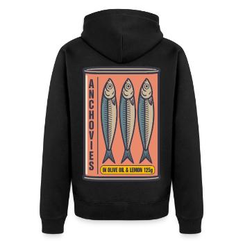 Anchovies: Three cans of lemon oil - Unisex Premium Organic Zip Hoodie - black - Back - Nico (187cm)