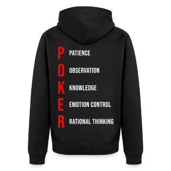 Poker Mentality Patience Observation Knowledge - Unisex Premium Organic Zip Hoodie - black - Back - Nico (187cm)