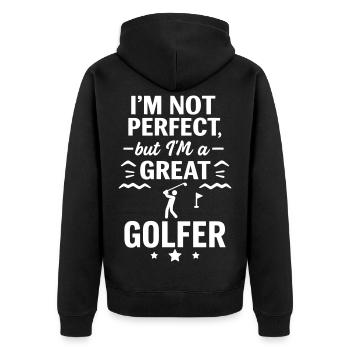 Super Golfer Lustiger Sport Golf - Unisex Premium Bio Zip Hoodie - Schwarz - Hinten - Nico (187cm)