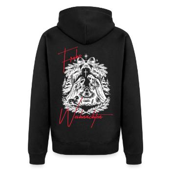 Weihnachtskrippe Schwarz Weiß - Unisex Premium Bio Zip Hoodie - Schwarz - Hinten - Nico (187cm)