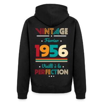 Anniversaire 70 ans - Vintage - Février 1956 - Veste à capuche bio Premium Unisexe - noir - Dos - Nico (187cm)