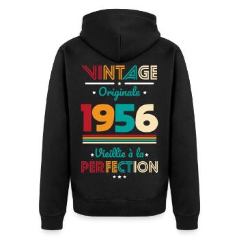1956 – Vintage – Aged to perfection - Unisex Premium Organic Zip Hoodie - black - Back - Nico (187cm)