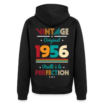 1956 – Vintage – Aged to perfection - Unisex Premium Organic Zip Hoodie - black - Back - Nico (187cm)