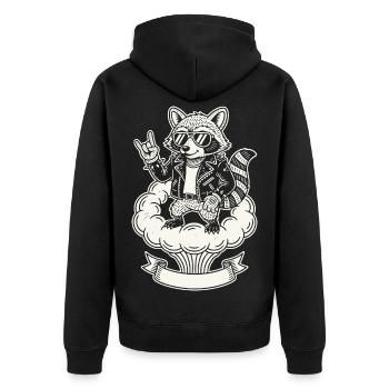 Retro Waschbär Musik Rock Band Lustig Süß - Unisex Premium Bio Zip Hoodie - Schwarz - Hinten - Nico (187cm)