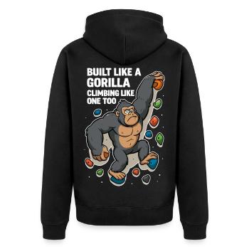 Bouldering Funny – Gorilla Cartoon Climbing Shirt - Unisex Premium Organic Zip Hoodie - black - Back - Nico (187cm)