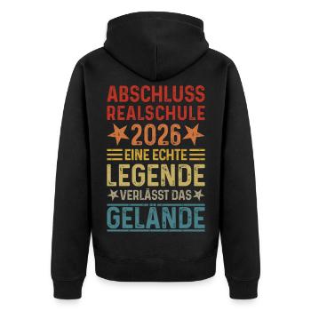 Abschluss 2026 Realschule Legende verlässt Gelände - Unisex Premium Bio Zip Hoodie - Schwarz - Hinten - Nico (187cm)