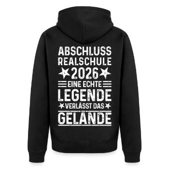 Abschluss 2026 Realschule - Legende Gelände - Unisex Premium Bio Zip Hoodie - Schwarz - Hinten - Nico (187cm)