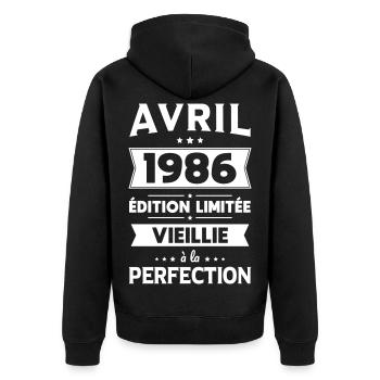 Anniversaire 40 ans - Avril 1986 Perfection - Veste à capuche bio Premium Unisexe - noir - Dos - Nico (187cm)