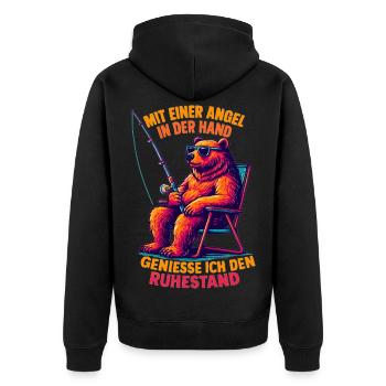 Angler Ruhestand: Cooler Bär mit Sonnenbrille - Unisex Premium Bio Zip Hoodie - Schwarz - Hinten - Nico (187cm)