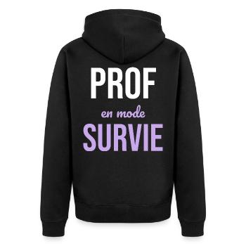 Prof en Survie — Humour Enseignant - Veste à capuche bio Premium Unisexe - noir - Dos - Nico (187cm)