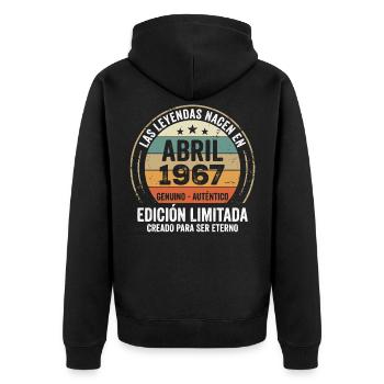 Avril 1967 Cadeau 59e Anniversaire Avril 1967 - Veste à capuche bio Premium Unisexe - noir - Dos - Nico (187cm)