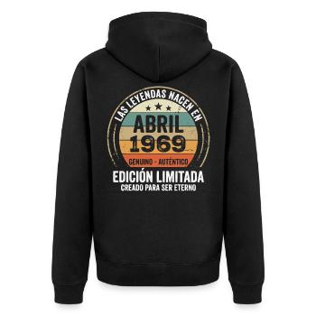 Avril 1969 Cadeau 57e Anniversaire Avril 1969 - Veste à capuche bio Premium Unisexe - noir - Dos - Nico (187cm)
