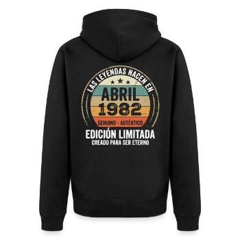 Avril 1982 Cadeau 44e Anniversaire Avril 1982 - Veste à capuche bio Premium Unisexe - noir - Dos - Nico (187cm)