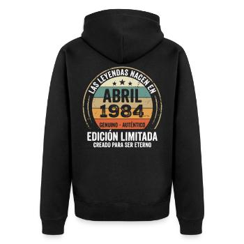 Avril 1984 Cadeau 42e Anniversaire Avril 1984 - Veste à capuche bio Premium Unisexe - noir - Dos - Nico (187cm)