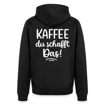 Kaffee: Du schaffst Das! Morgenmuffel Kaffeetrinke - Unisex Premium Bio Zip Hoodie - Schwarz - Hinten - Nico (187cm)