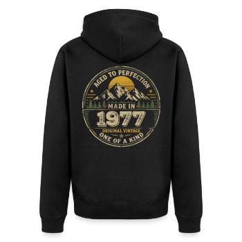 Geburtstagsparty 1977 – Geboren 1977 - Unisex Premium Bio Zip Hoodie - Schwarz - Hinten - Nico (187cm)