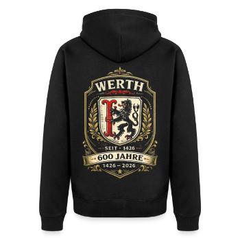 Werth 600 Jahre Wappen - Unisex Premium Bio Zip Hoodie - Schwarz - Hinten - Nico (187cm)