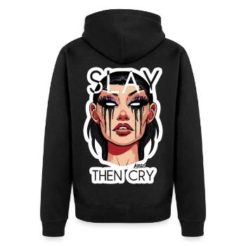 Slay Then Cry Illustration - Unisex Premium Bio Zip Hoodie - Schwarz - Hinten - Nico (187cm)