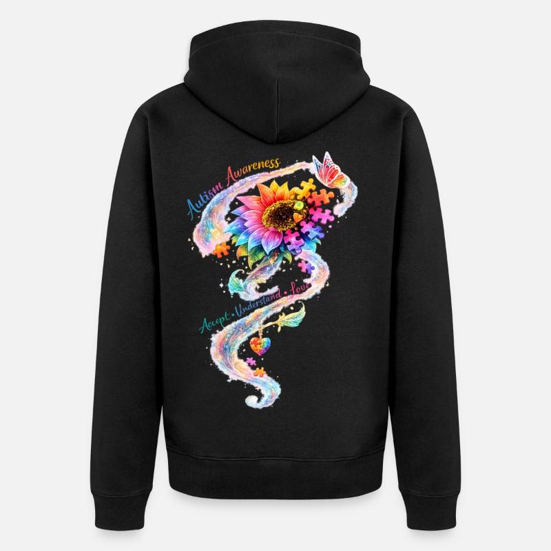 Autismus-Bewusstsein-Sonnenblume - Unisex Premium Bio Zip Hoodie - Schwarz