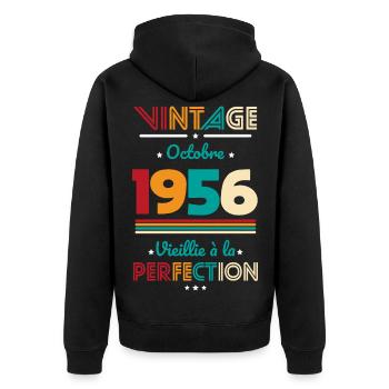 Anniversaire 70 ans - Vintage - Octobre 1956 - Veste à capuche bio Premium Unisexe - noir - Dos - Nico (187cm)