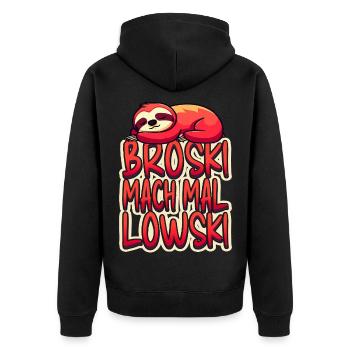 Broski Mach Mal Lowski - Unisex Premium Bio Zip Hoodie - Schwarz - Hinten - Nico (187cm)