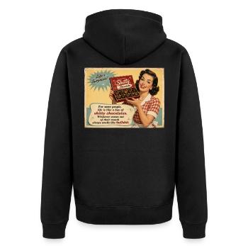 Die süße Ironie des Lebens - Unisex Premium Bio Zip Hoodie - Schwarz - Hinten - Nico (187cm)